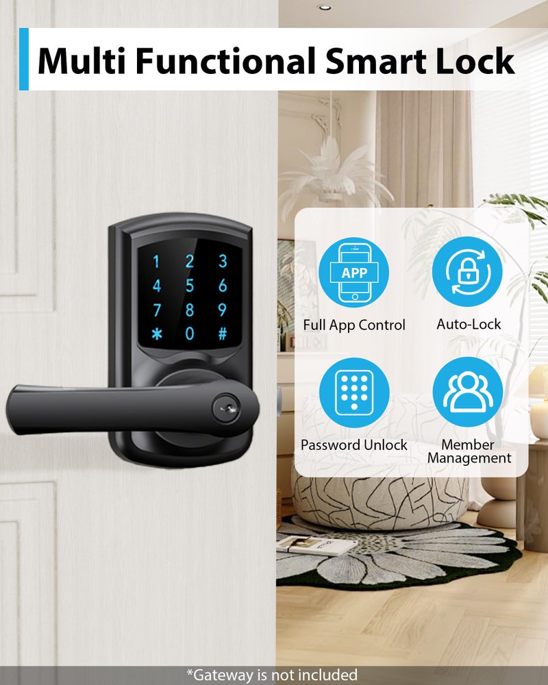 Hidalife Smart Door Lock with Handle  Keyless Entry Digital Lock with Keypad for Front Doors  Touchscreen  One-Touch Toggle  App Control - Image 2